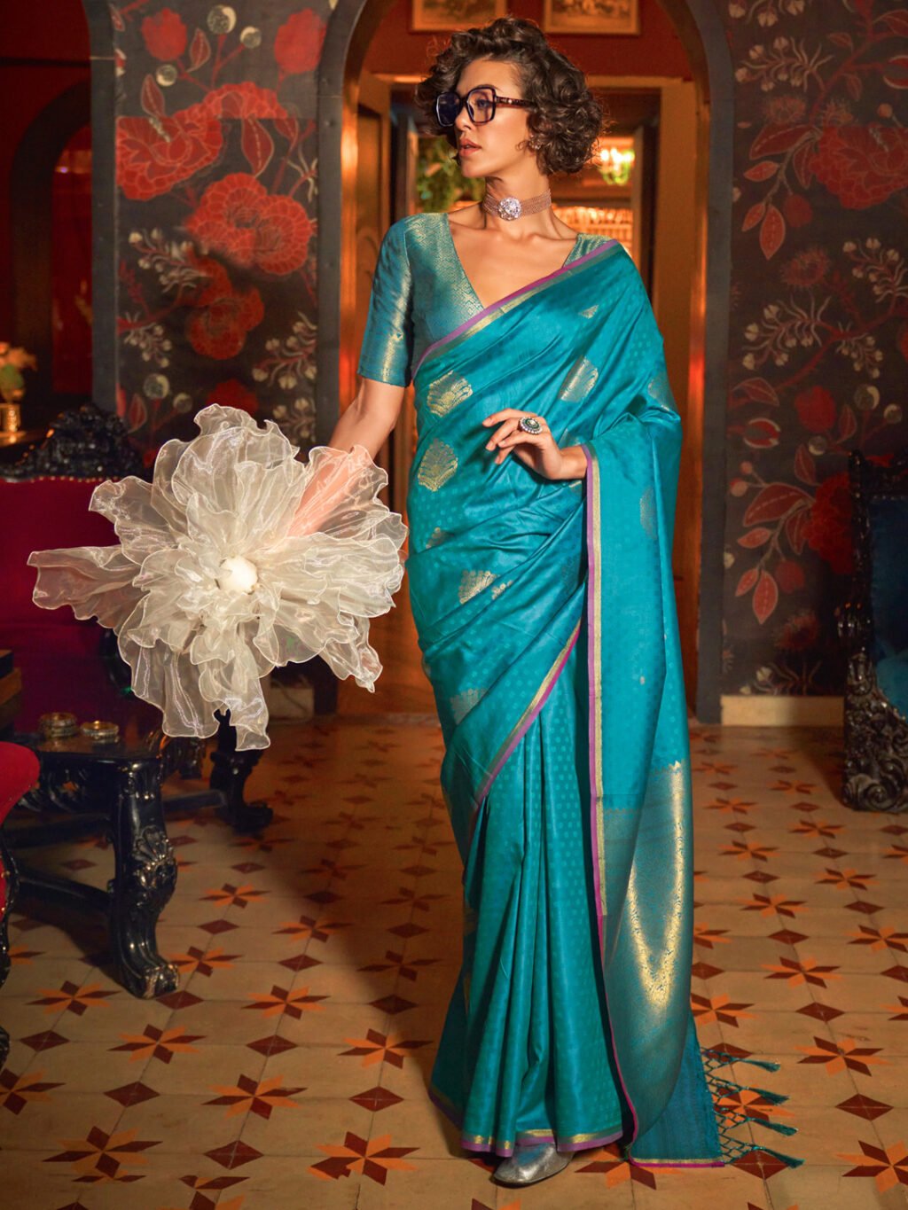 Image of Blue Silk Saree