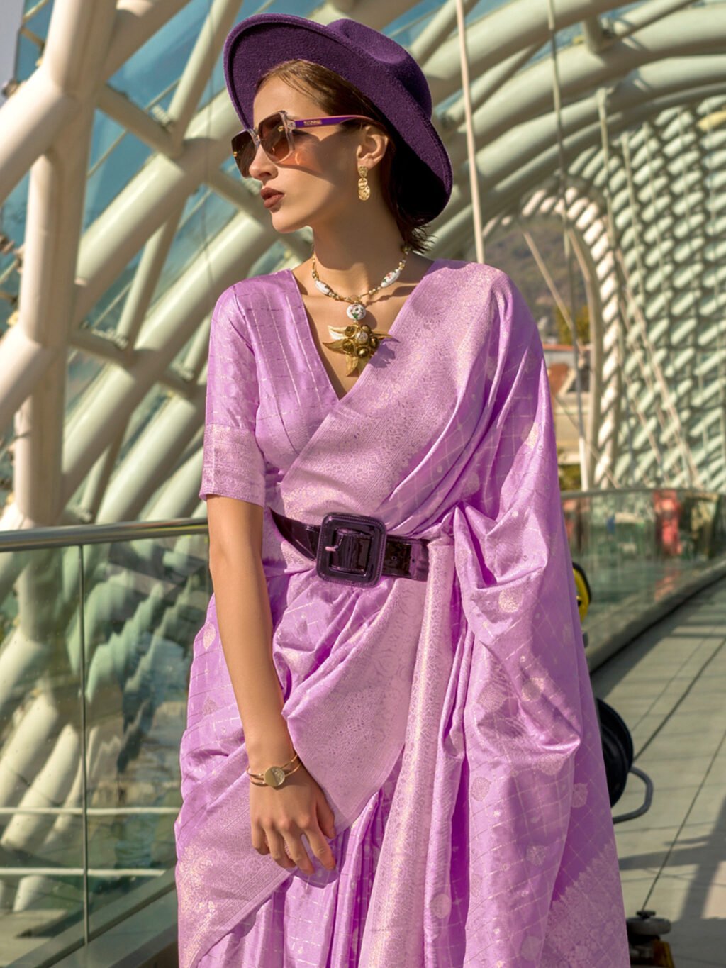 Lavendar Silk Saree - Image 3