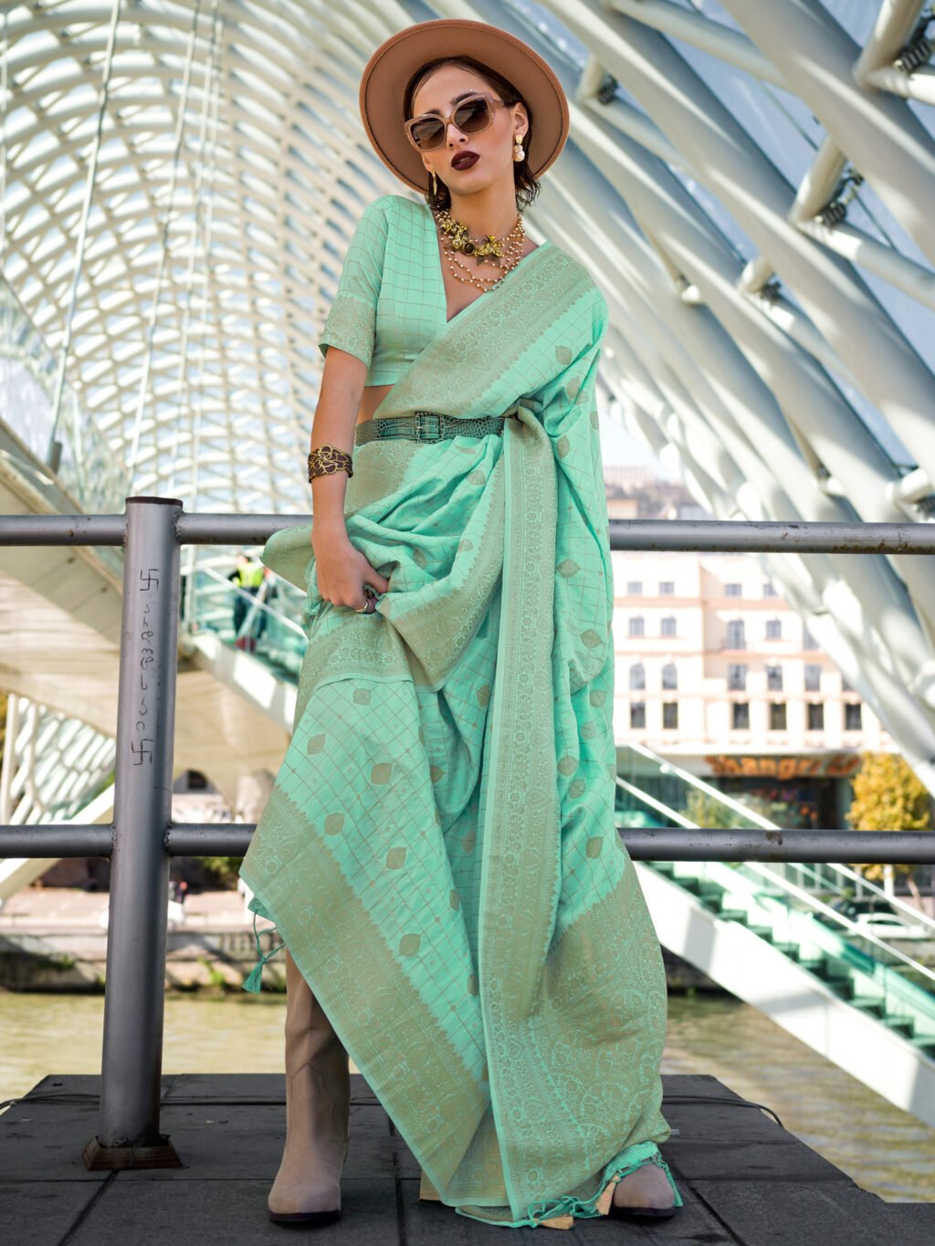 Image of Sea Green Silk Saree