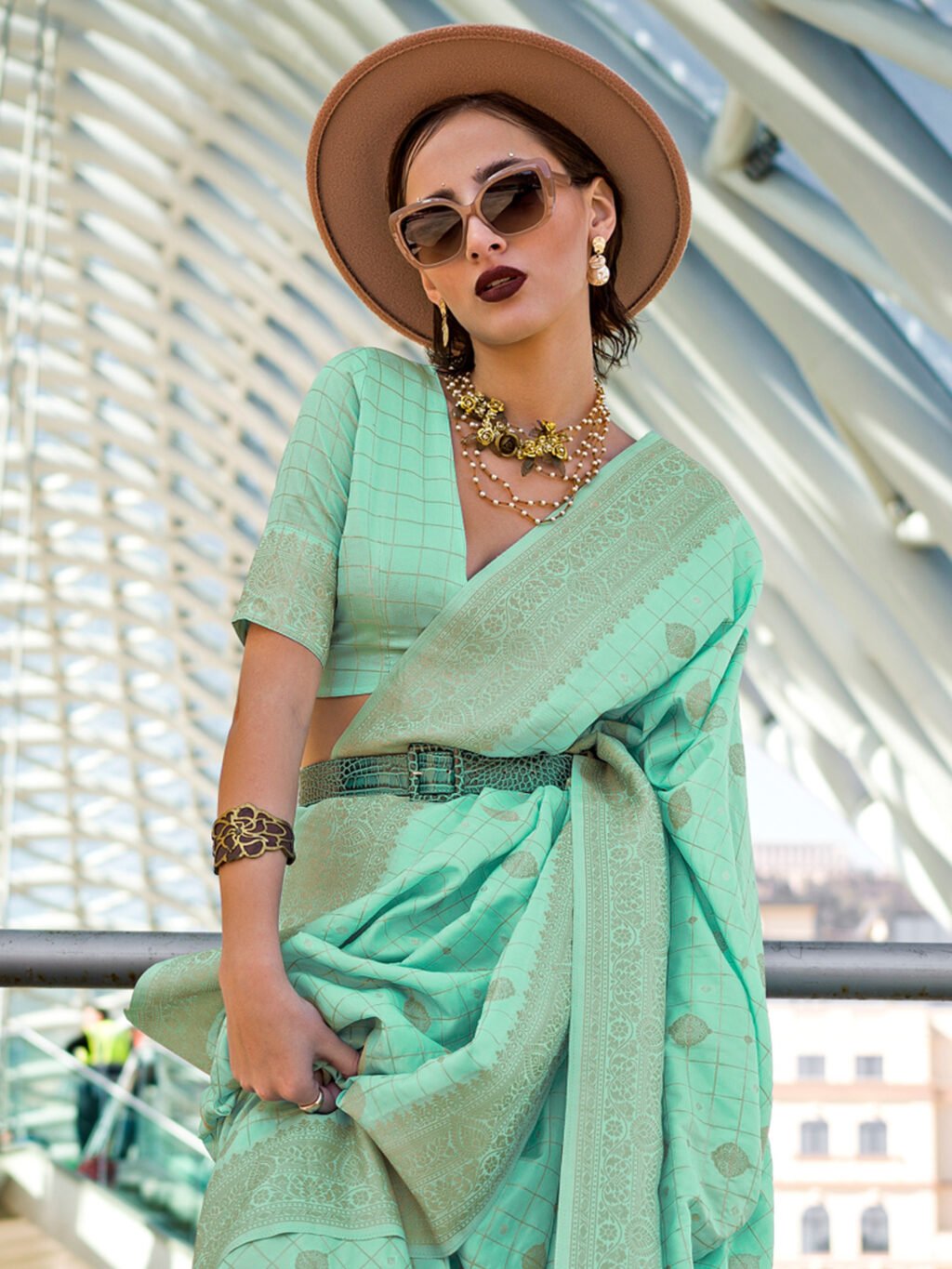 Sea Green Silk Saree - Image 3