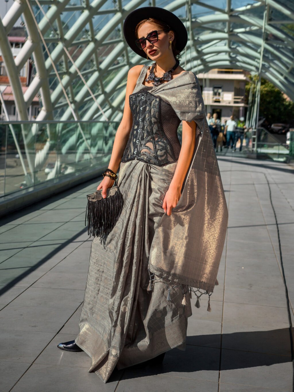 Image of Grey Silk Saree