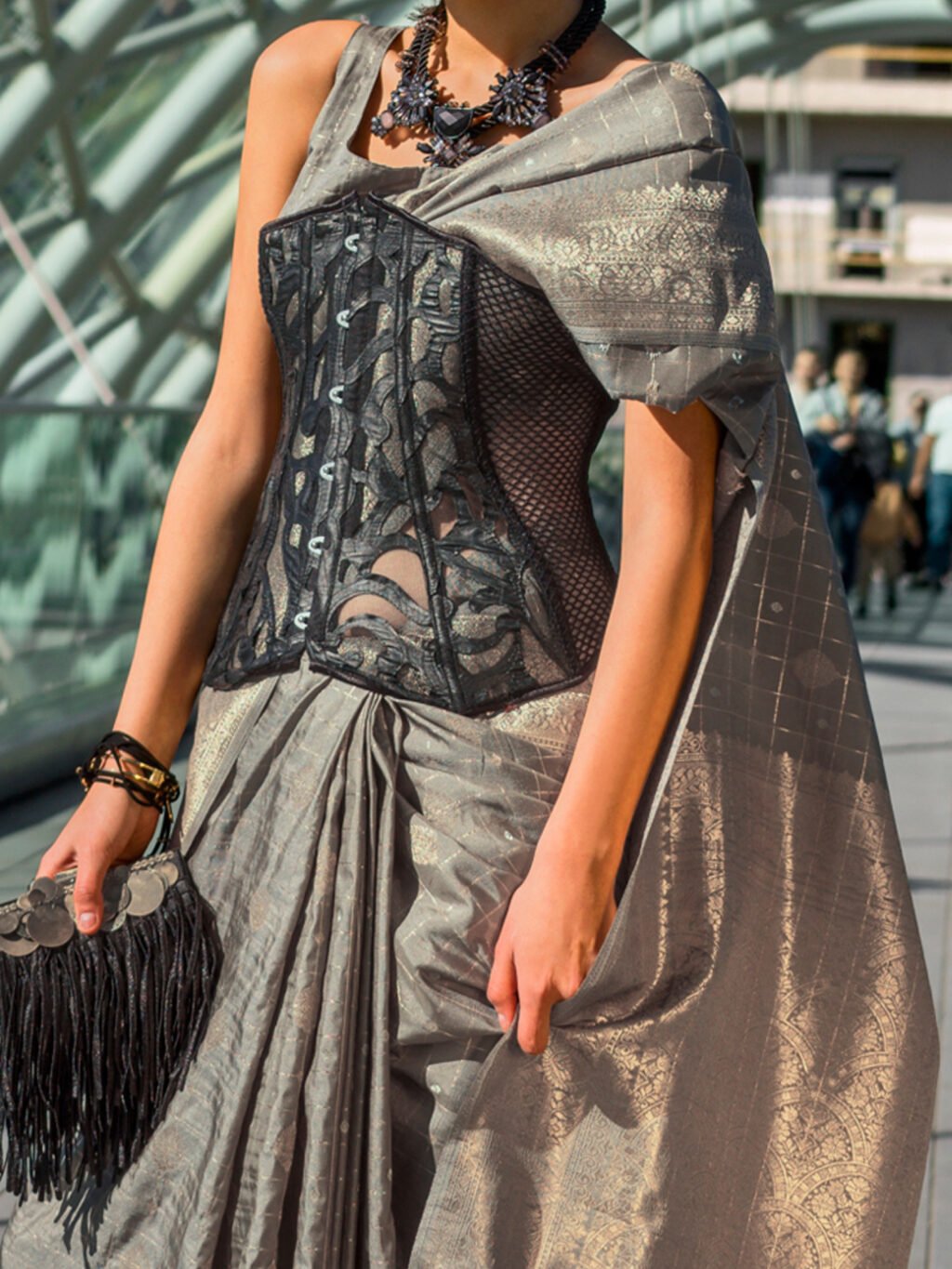 Grey Silk Saree - Image 4