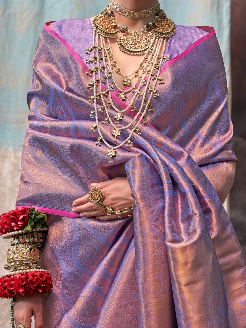 Lavendar Silk Saree - Image 4