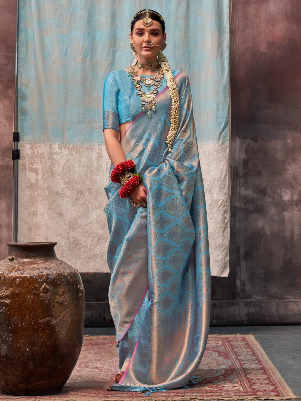 Image of Light Blue Silk Saree