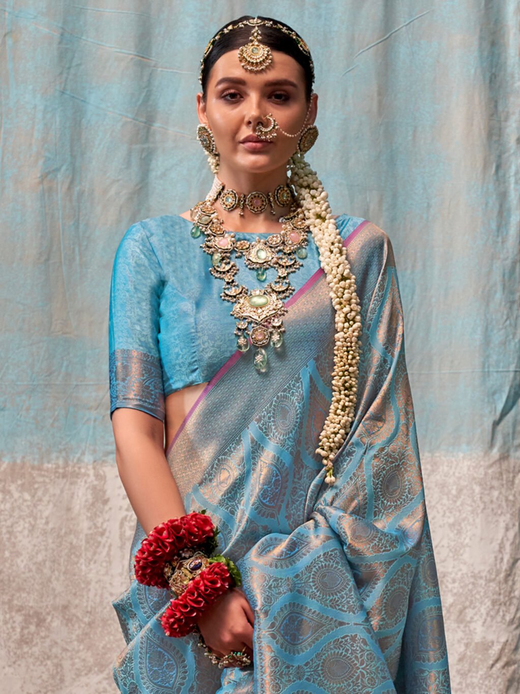 Light Blue Silk Saree - Image 3