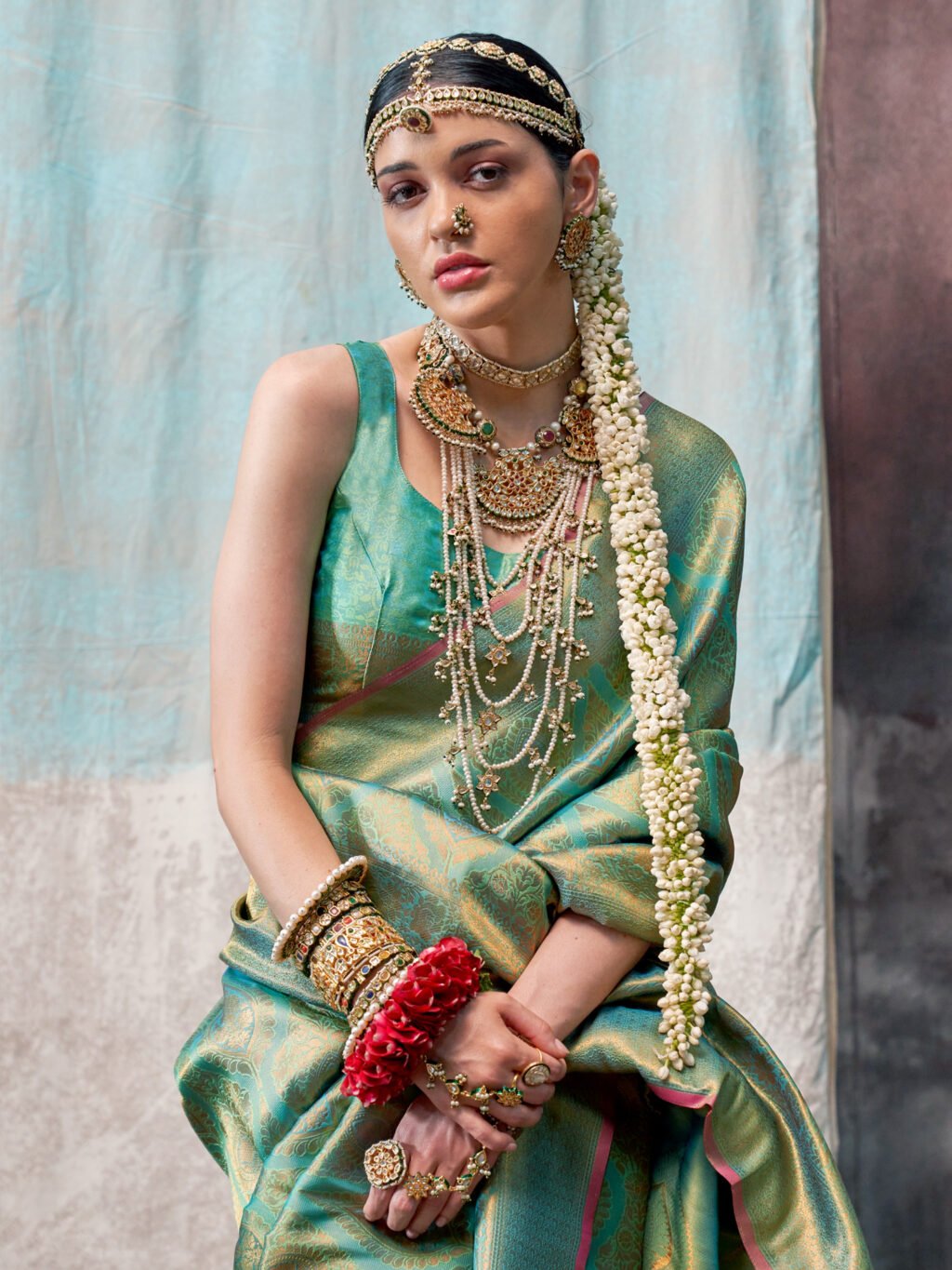 Sea Green Silk Saree - Image 3