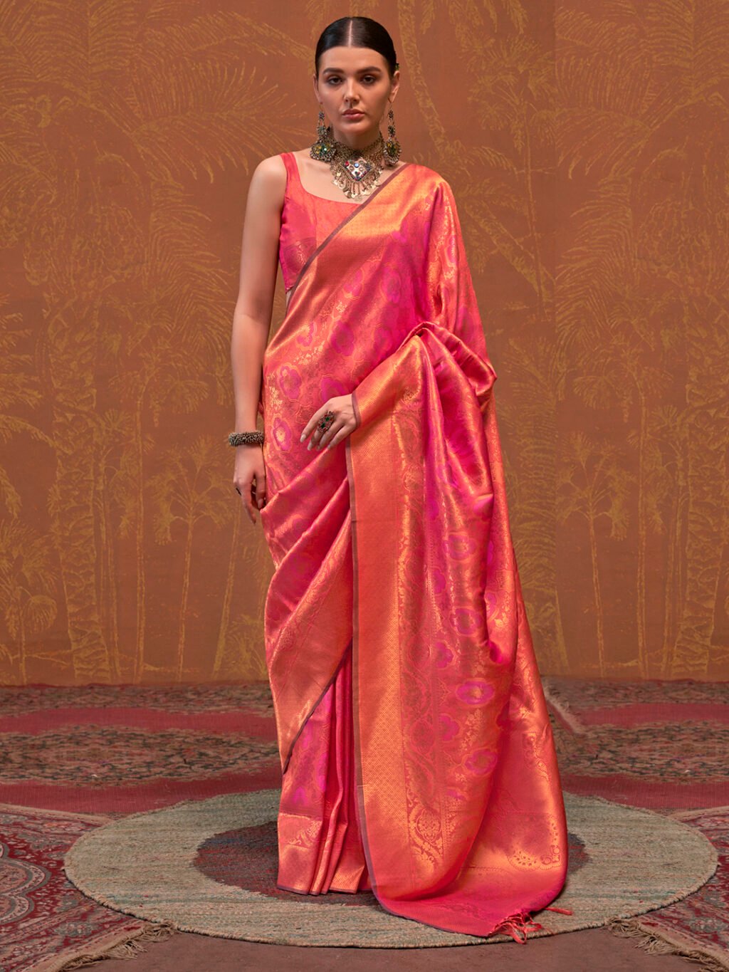 Image of Orange Silk Saree