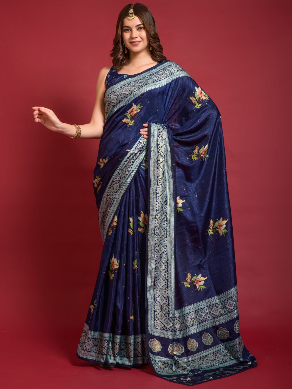 Image of Navy Blue Silk Saree