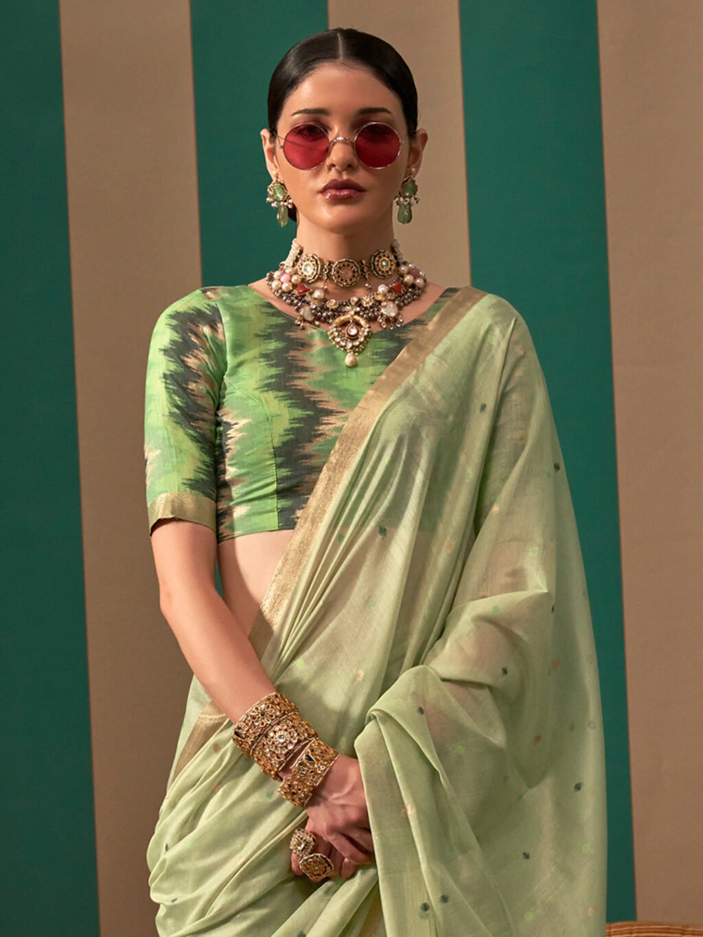 Light Green Silk Saree - Image 3