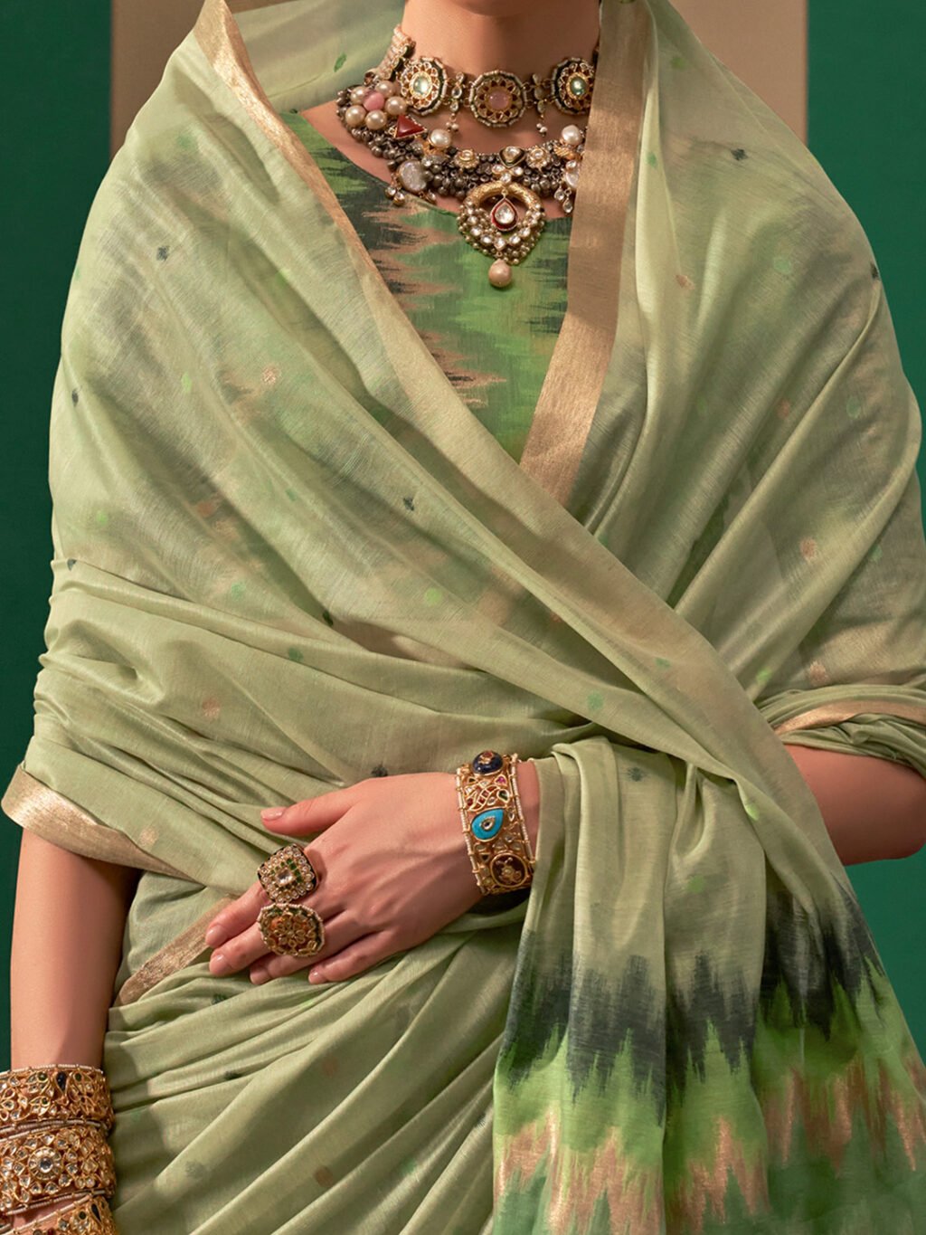 Light Green Silk Saree - Image 4