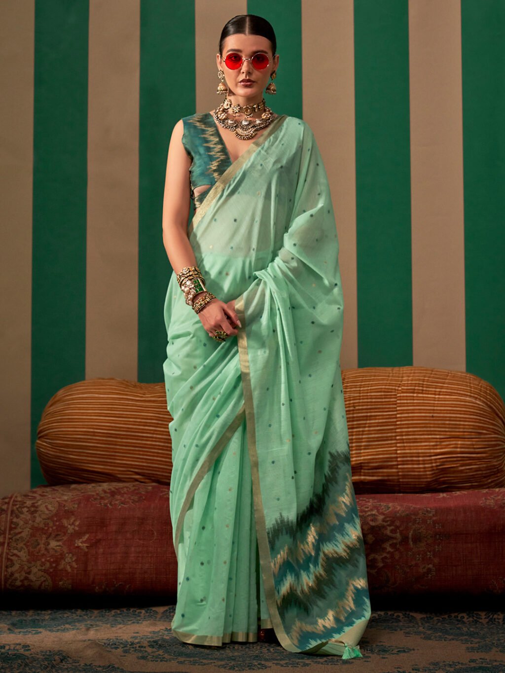 Image of Sea Green Silk Saree