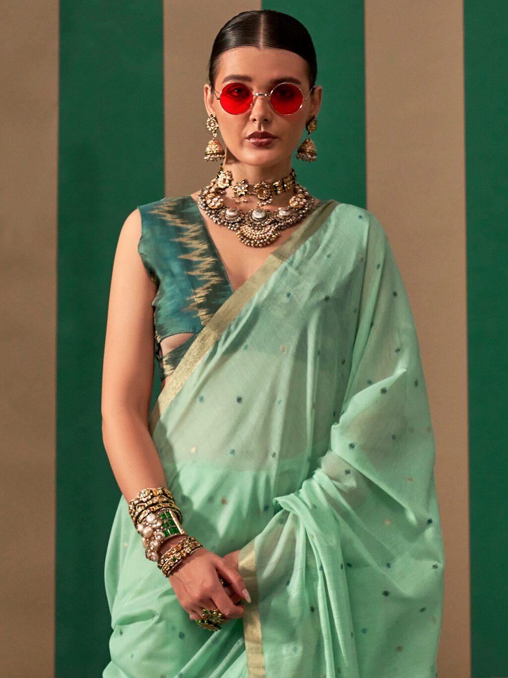 Sea Green Silk Saree - Image 3
