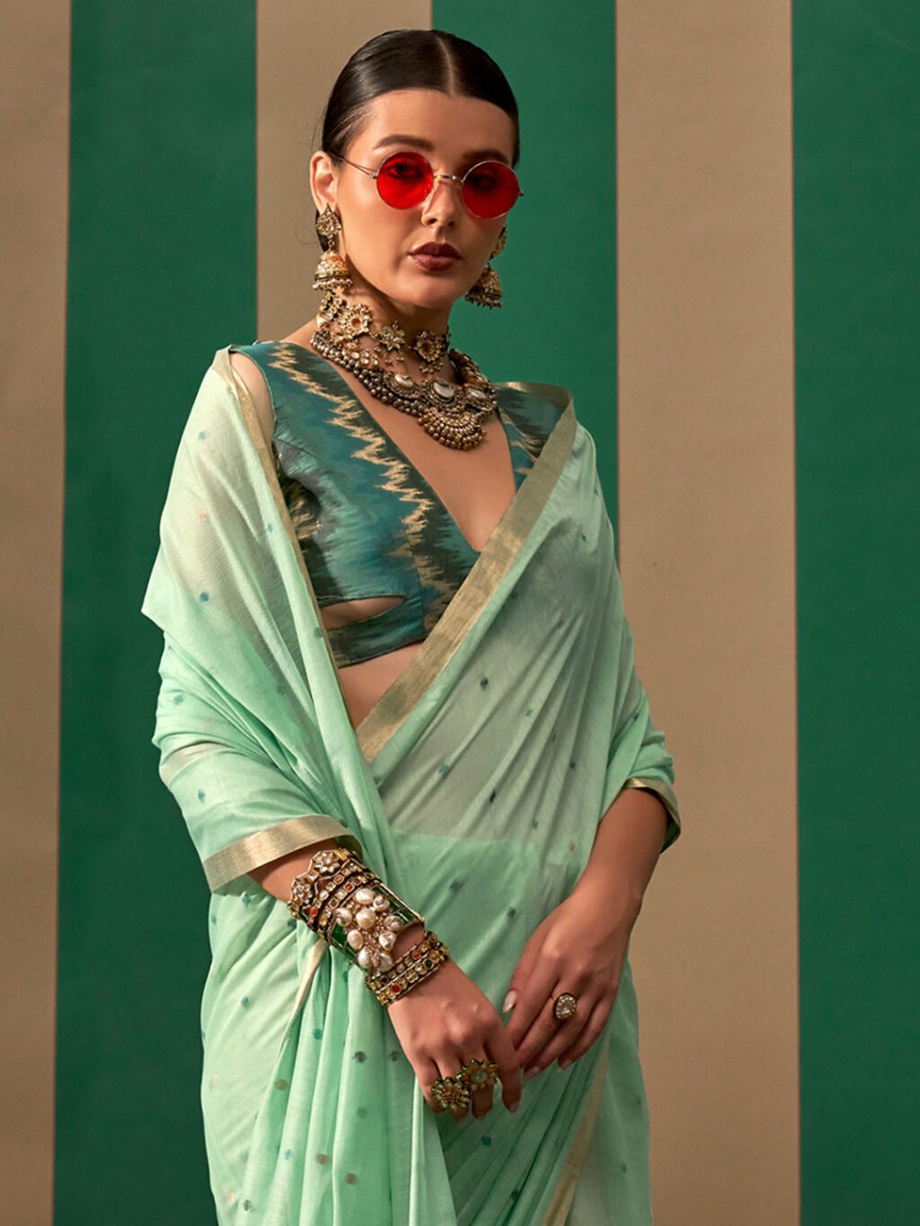 Sea Green Silk Saree - Image 4