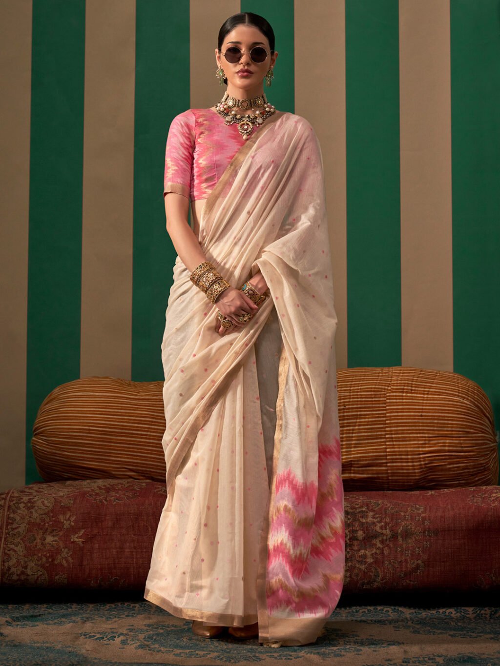 Image of Cream Silk Saree