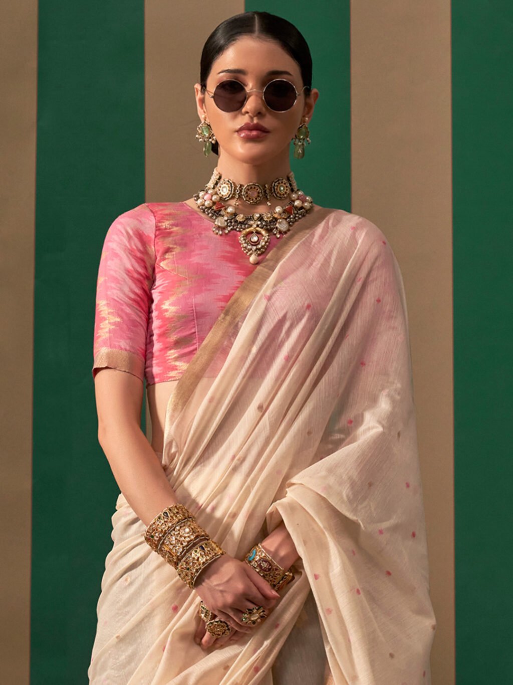 Cream Silk Saree - Image 3