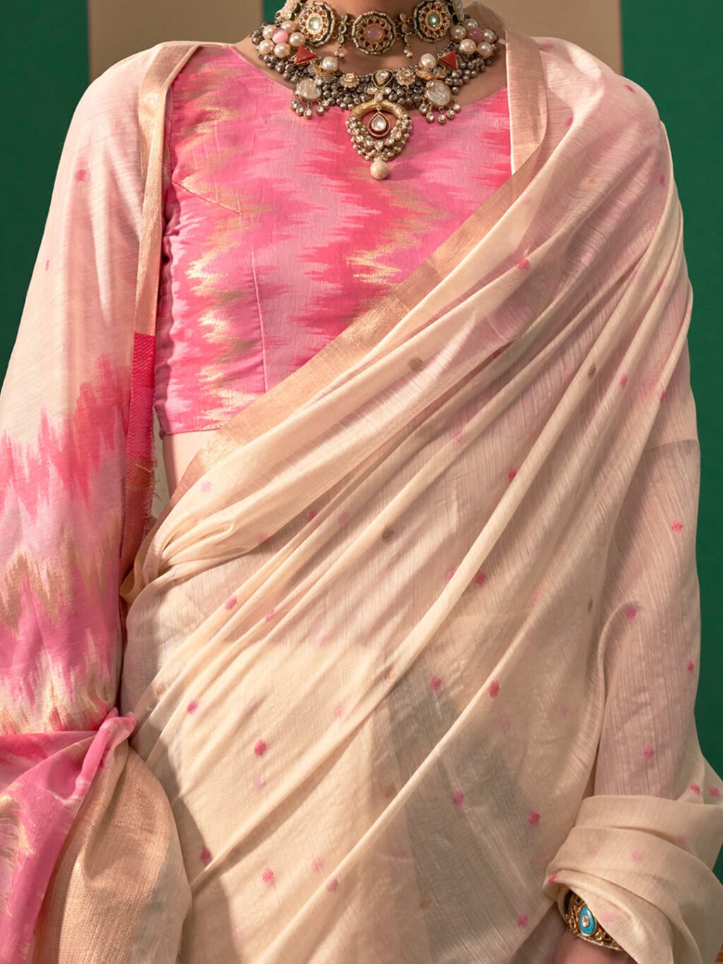Cream Silk Saree - Image 4
