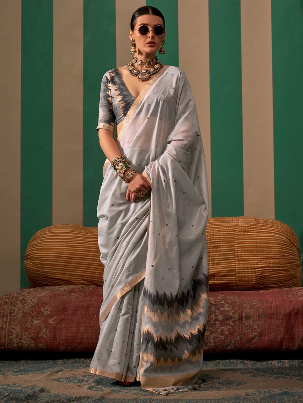 Image of Grey Silk Saree