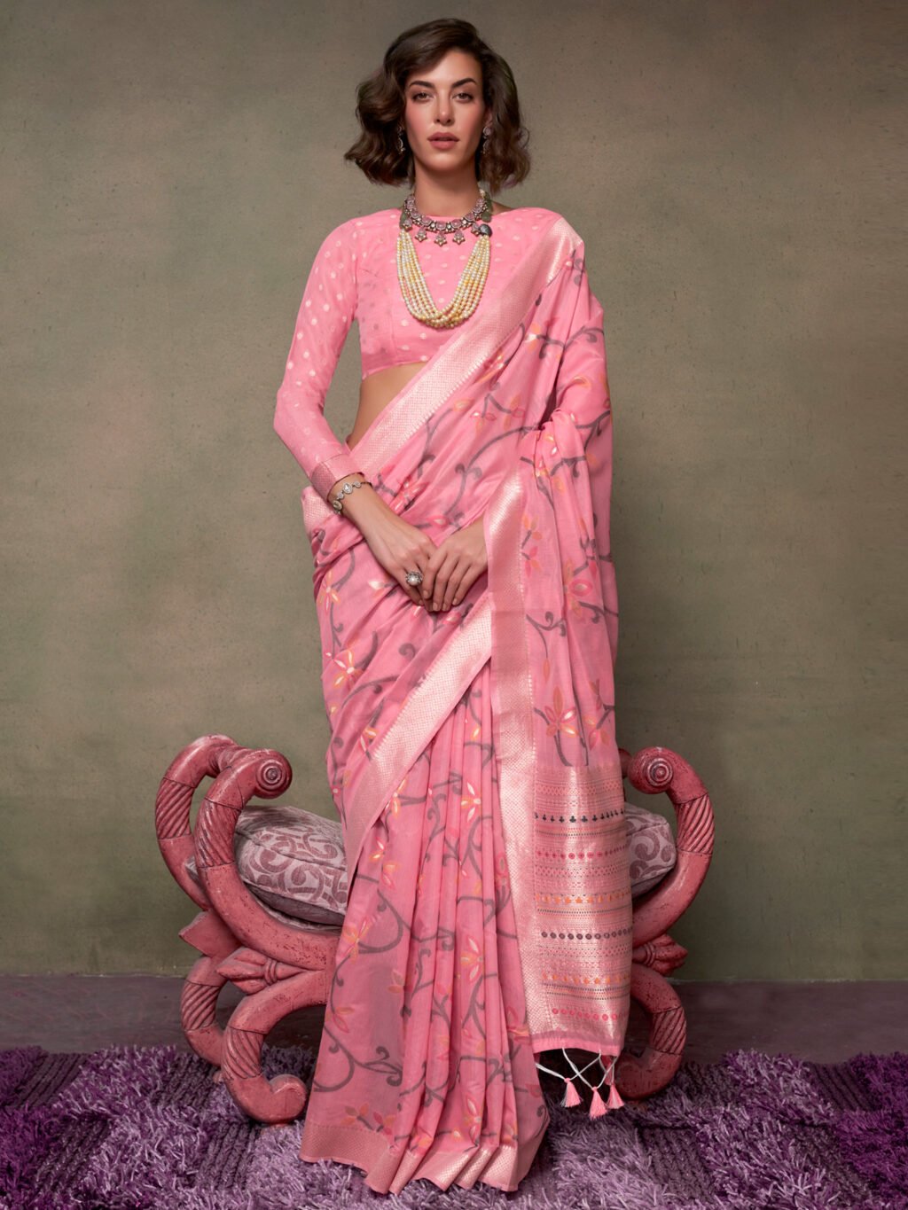 Image of Pink Silk Saree