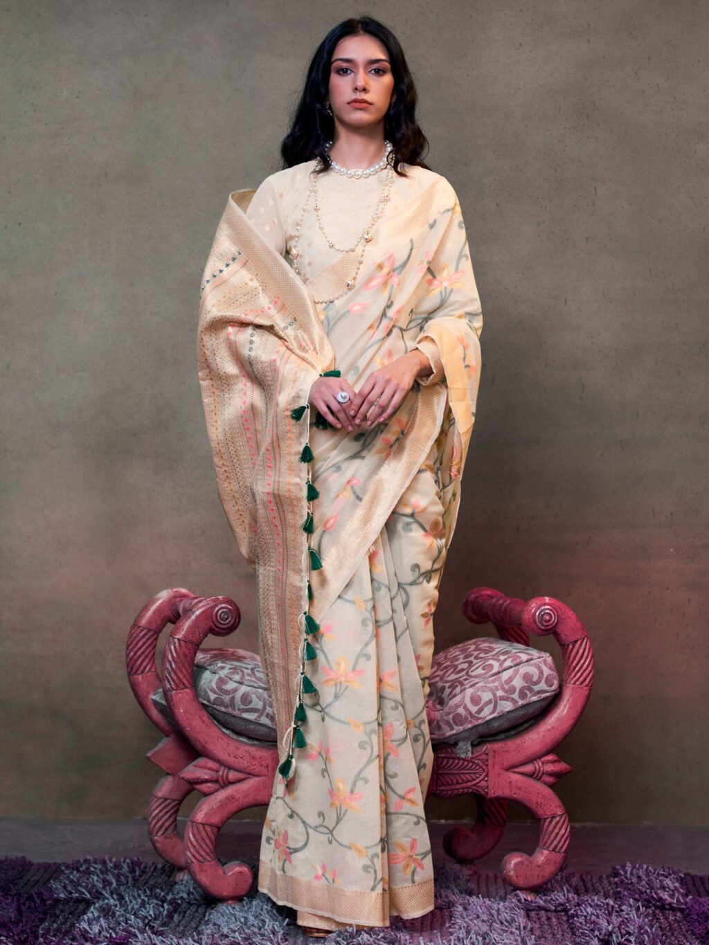 Image of Cream Silk Saree