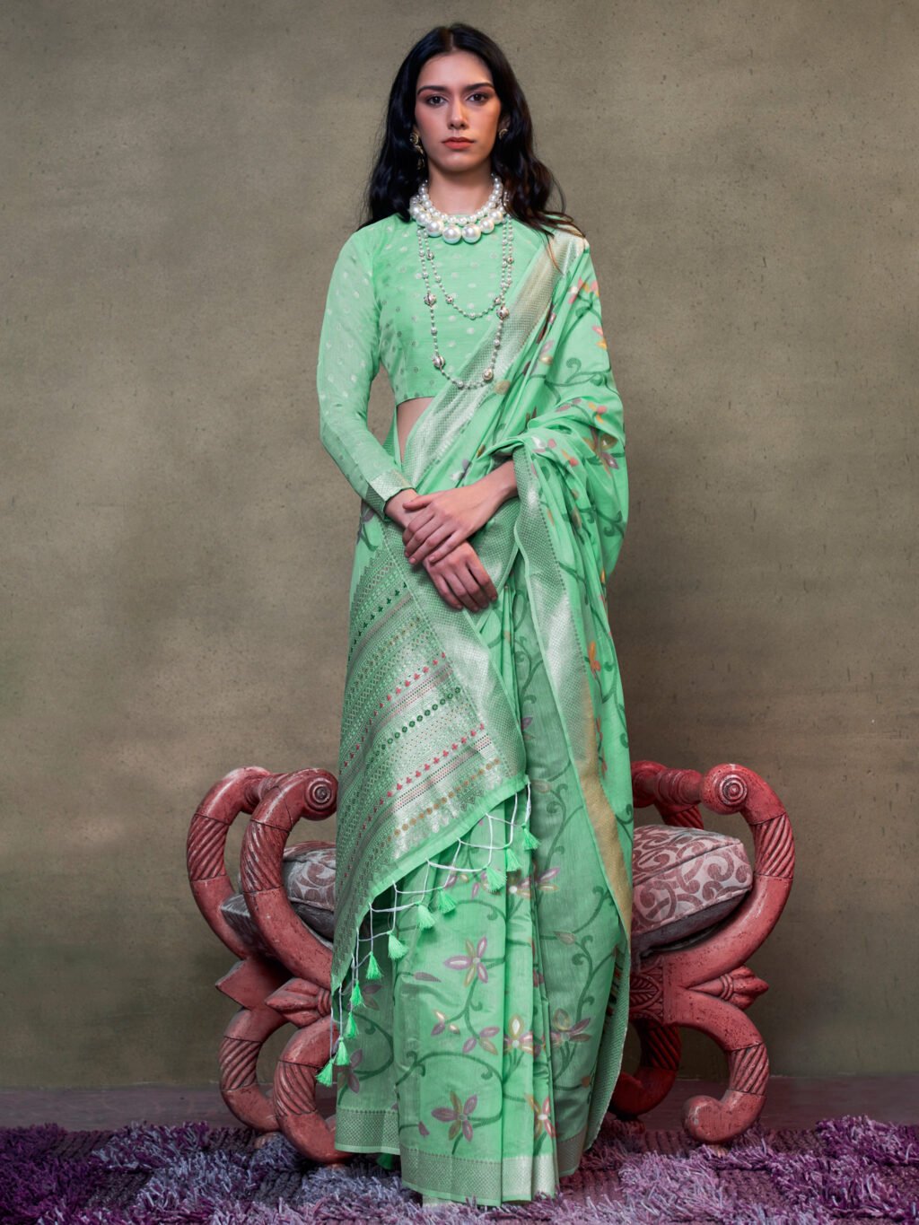 Image of Sea Green Silk Saree