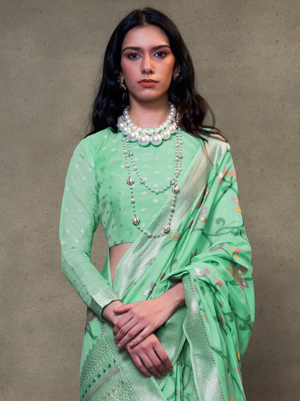Sea Green Silk Saree - Image 3