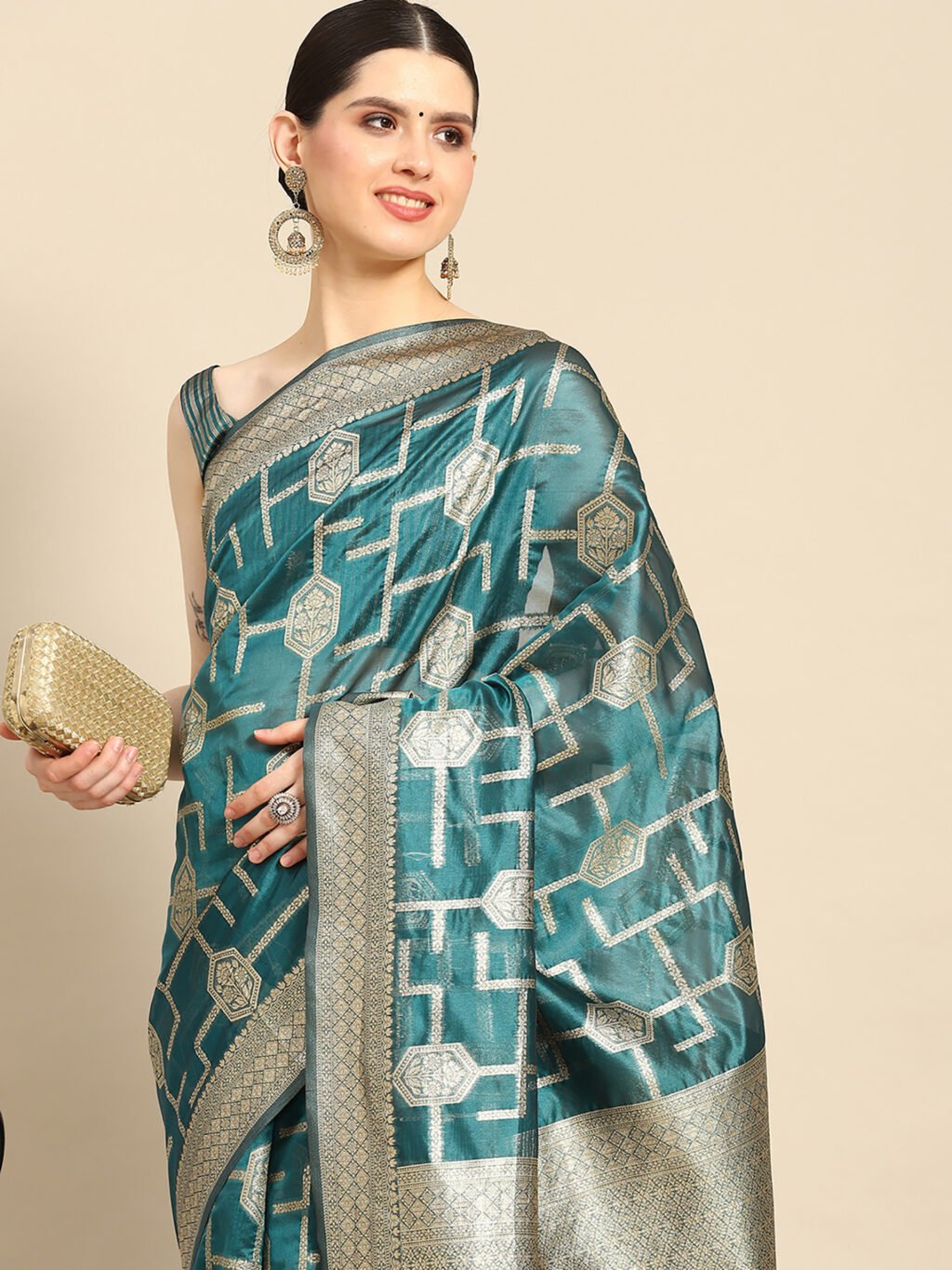 Image of Teal Blue Saree