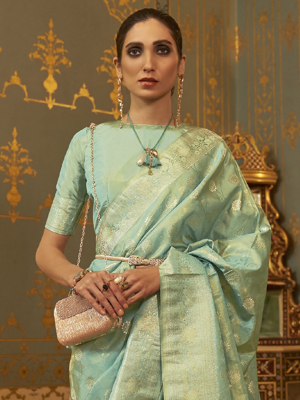 Sea Green Silk Saree - Image 3