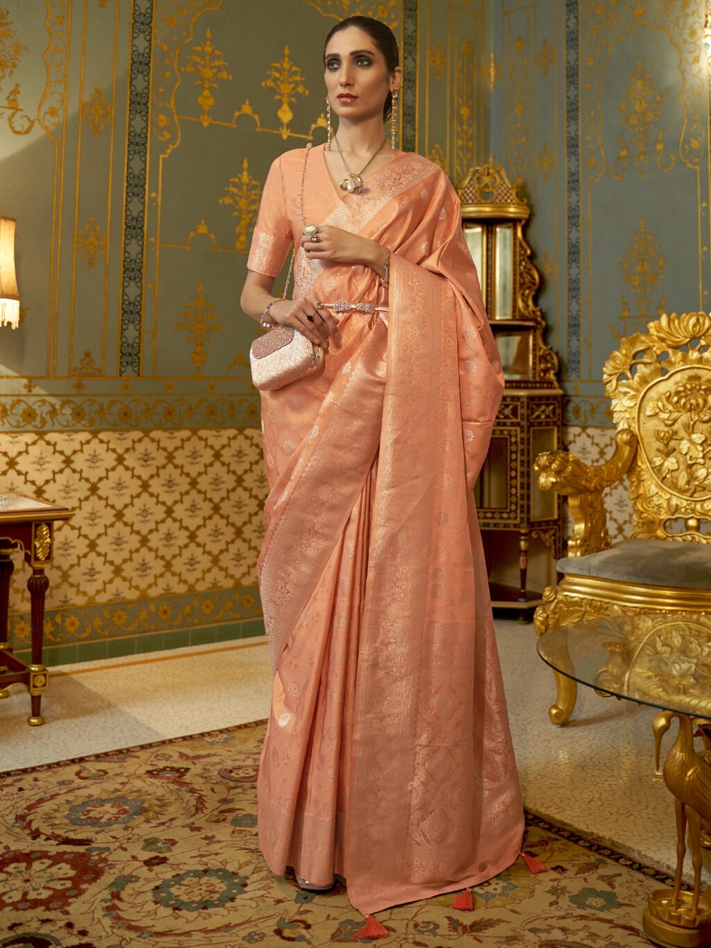 Image of Peach Silk Saree
