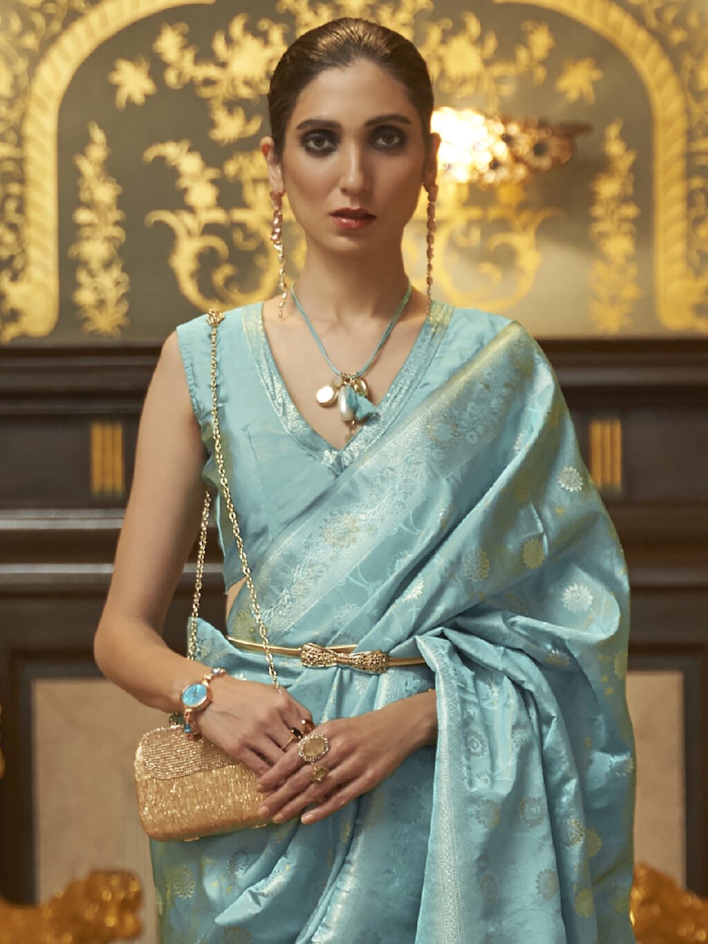 Blue Silk Saree - Image 3
