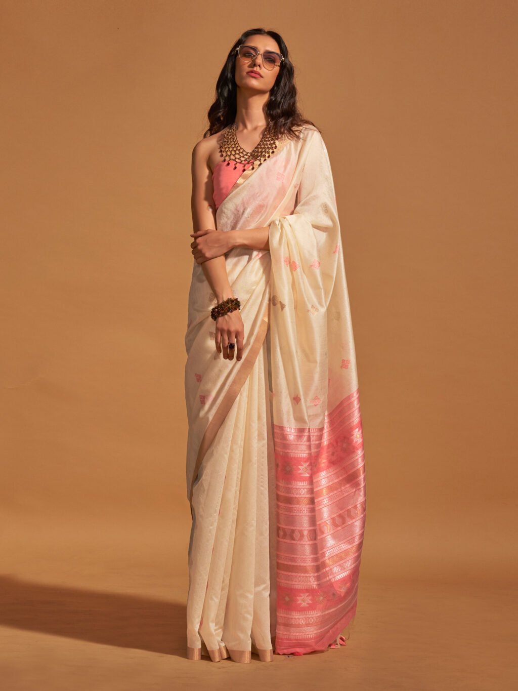 Image of Off White Silk Saree