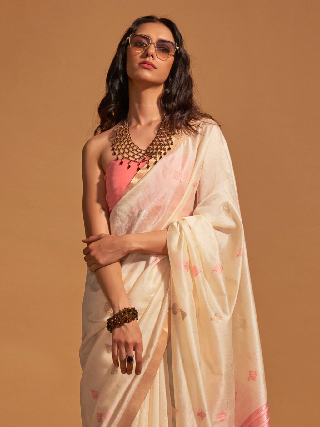 Off White Silk Saree - Image 3
