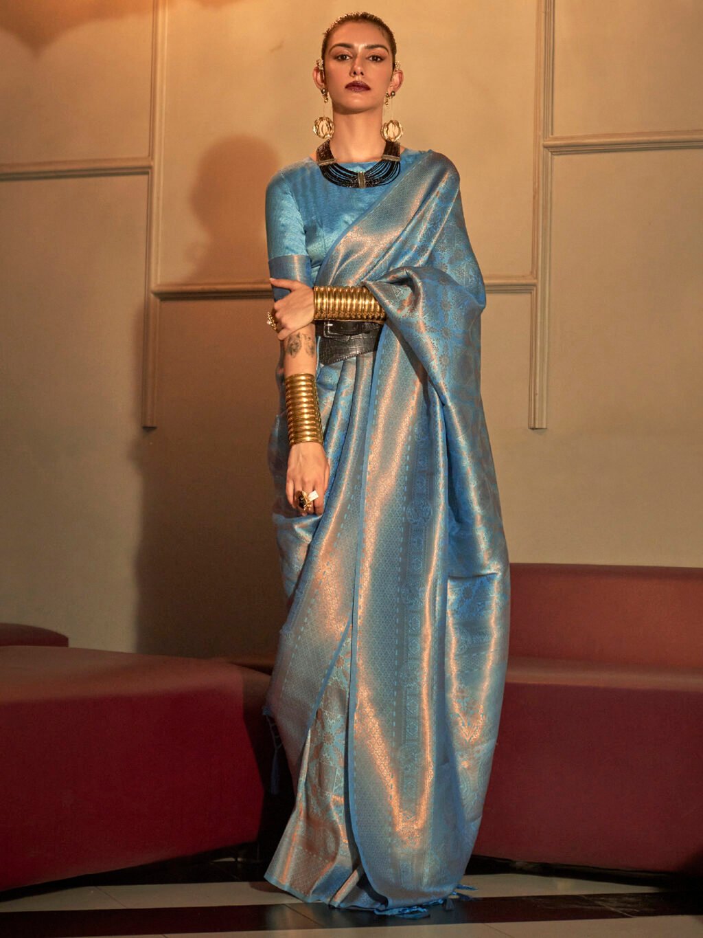 Image of Blue Silk Saree