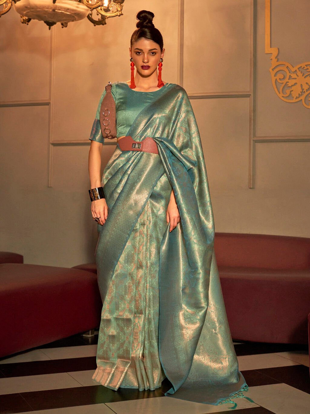 Image of Sea Green Silk Saree