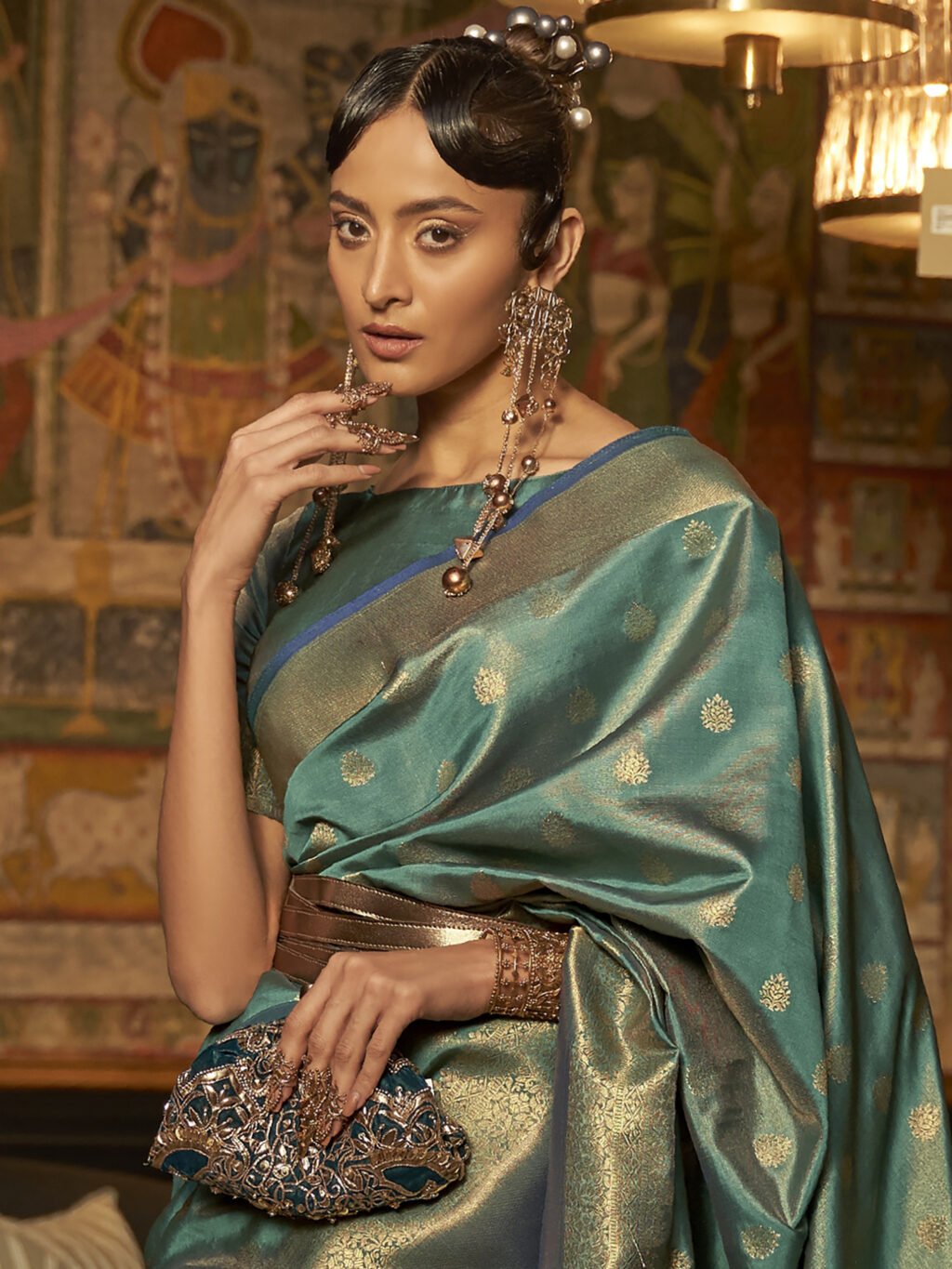 Teal Blue Silk Saree - Image 3