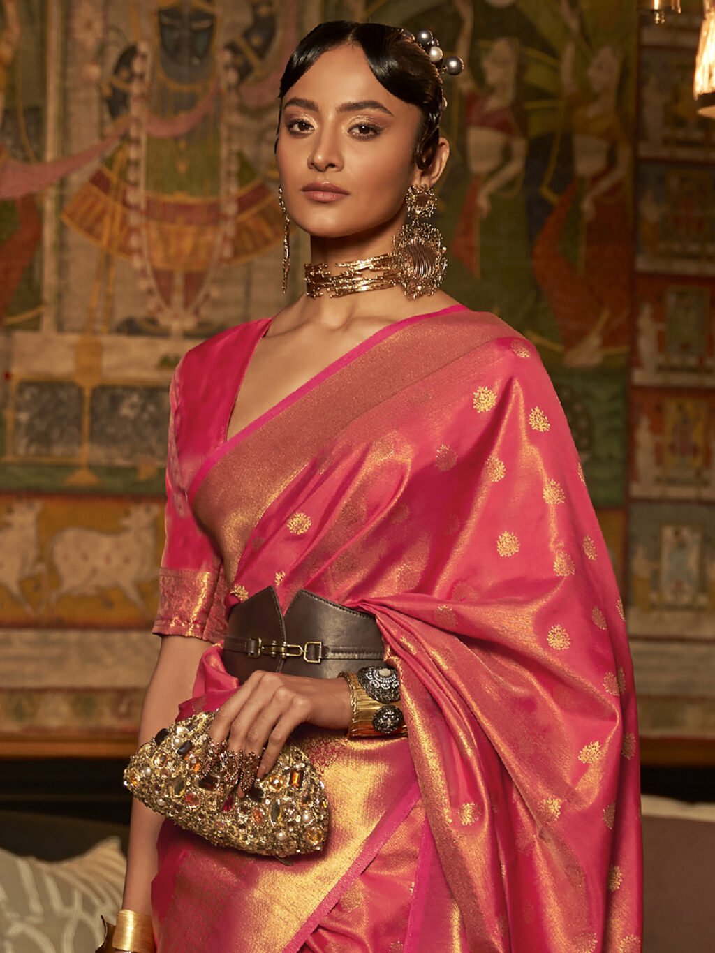 Pink Silk Saree - Image 3
