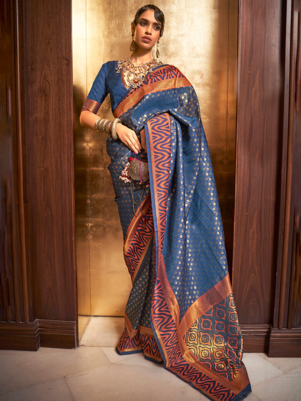Image of Navy Blue Silk Saree