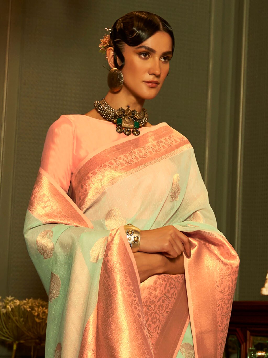 showcasing the beauty and craftsmanship of Party Wear Saree.