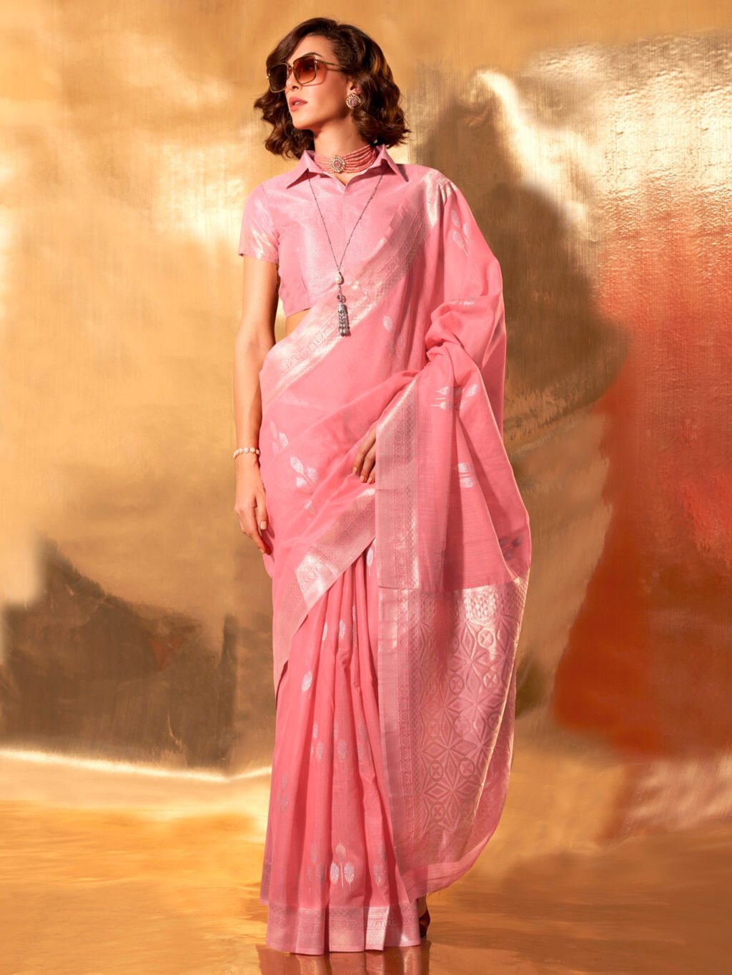 Image of Pink Linen Saree