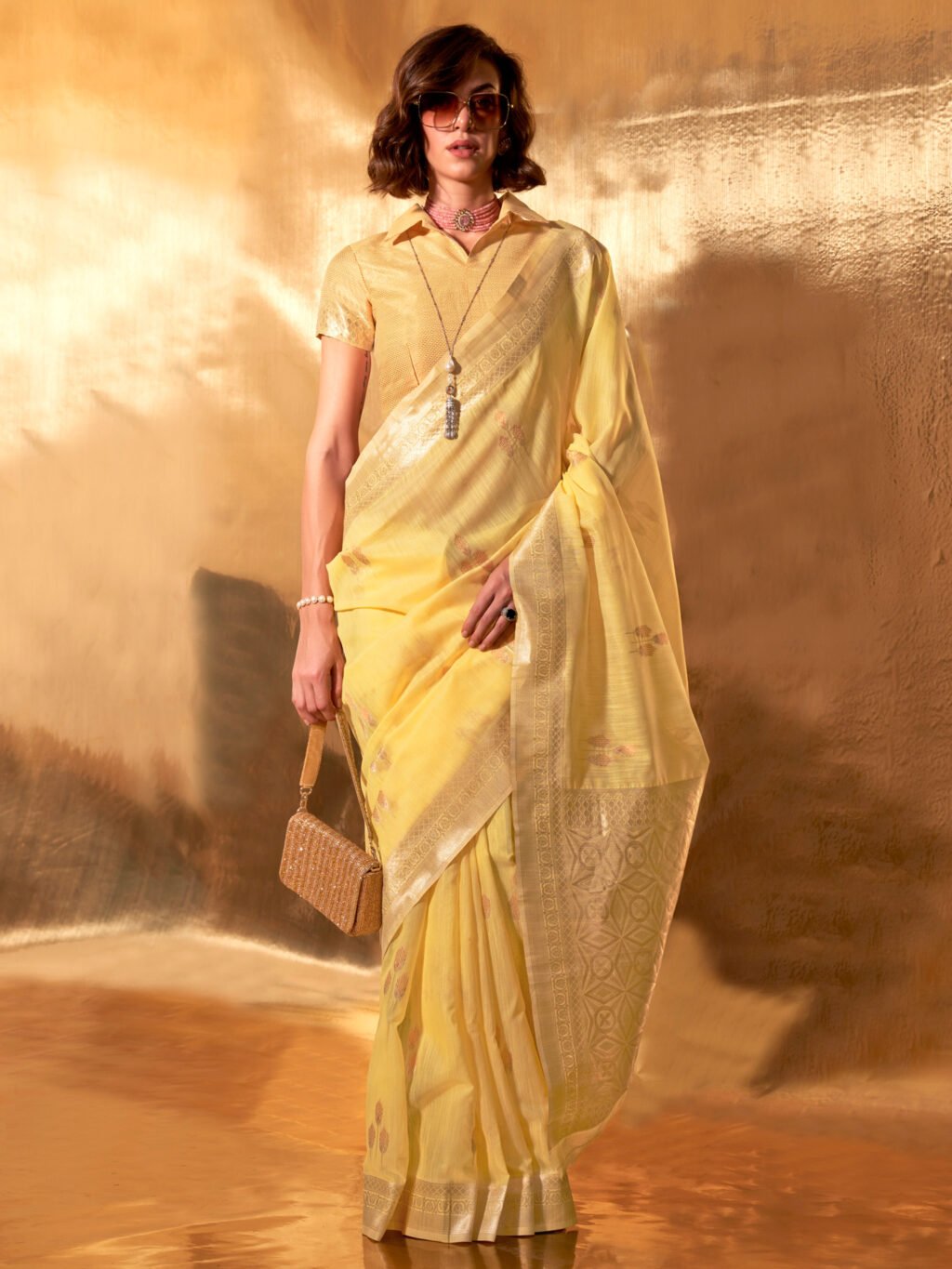 Image of Yellow Linen Saree