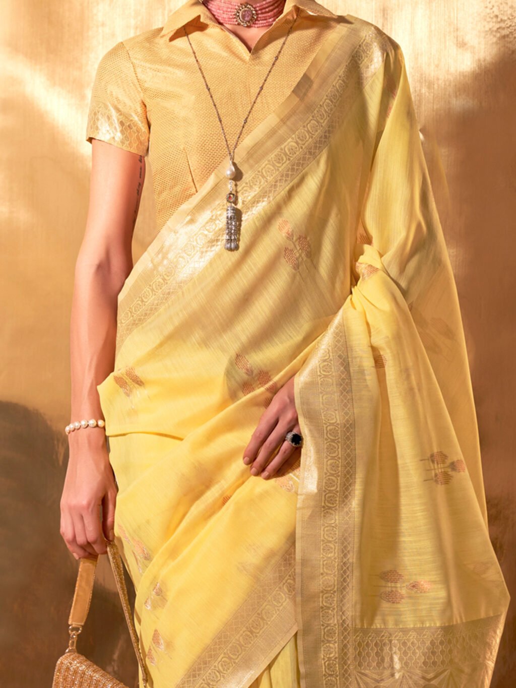 Yellow Linen Saree - Image 4