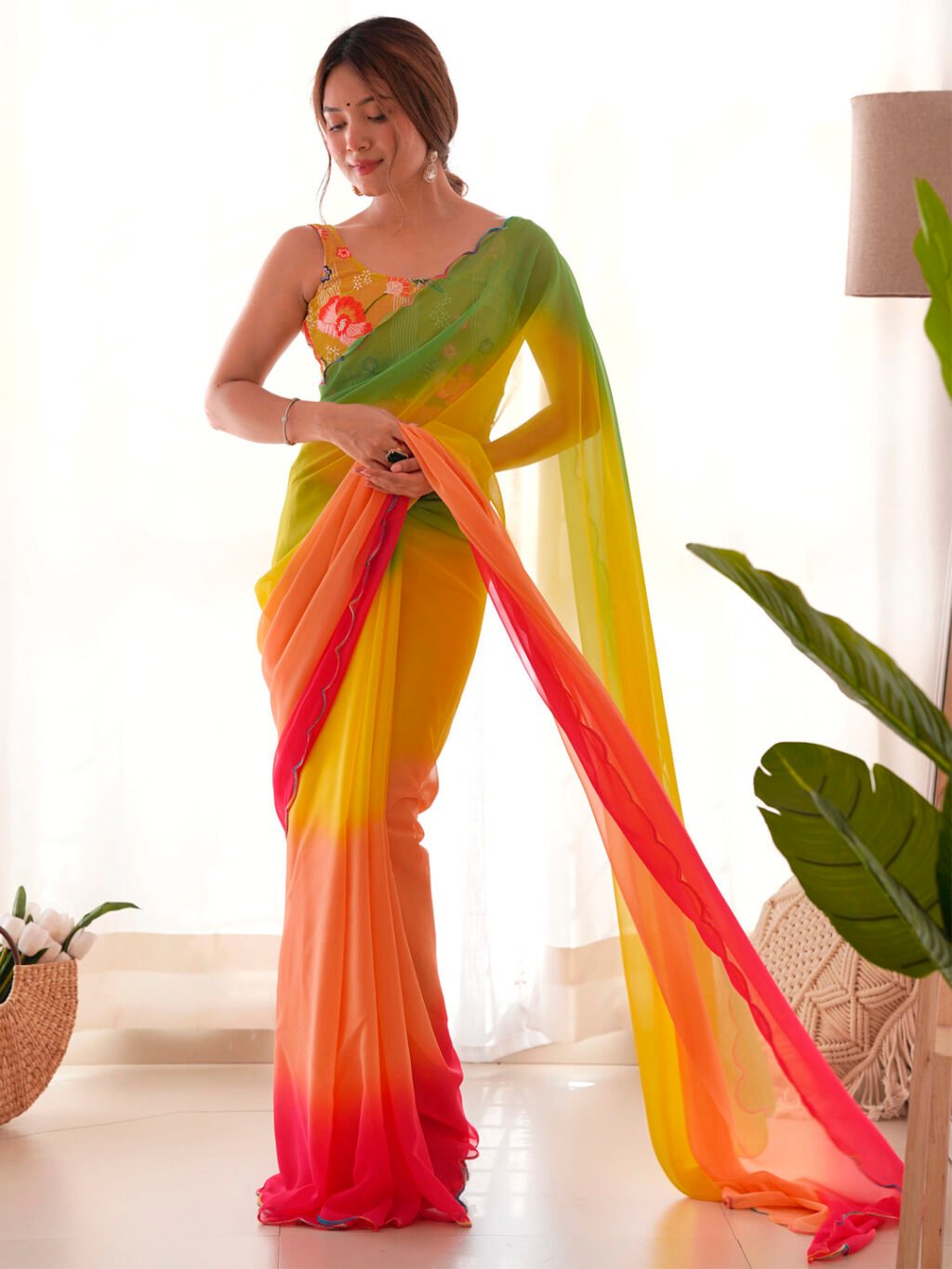 Image of Yellow Georgette Saree