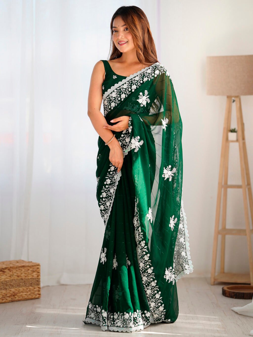 Image of Green Georgette Saree