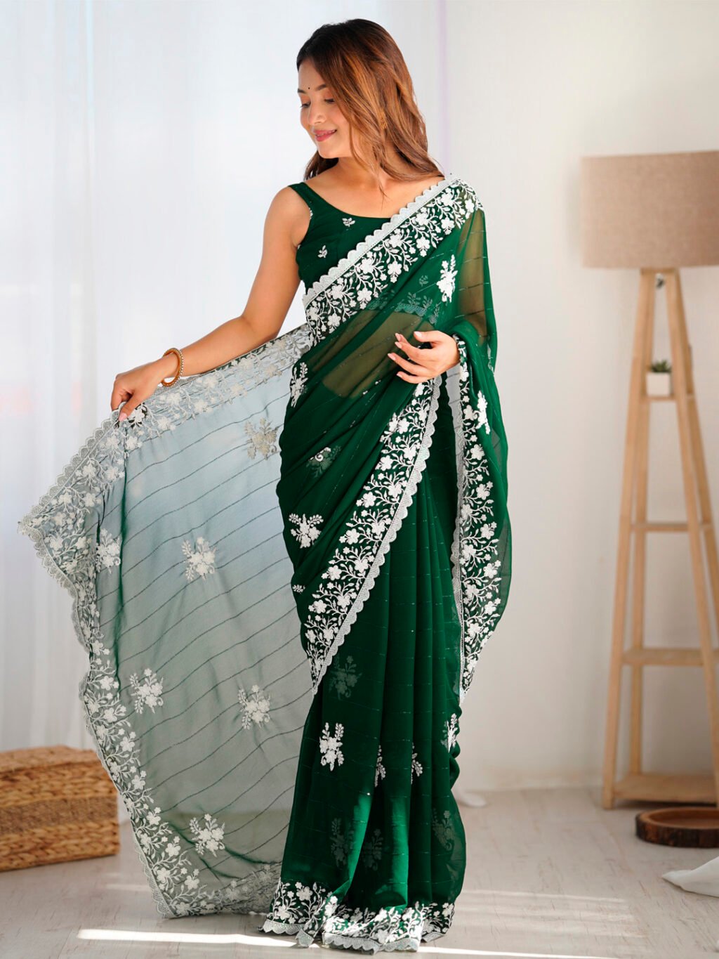 Green Georgette Saree - Image 3