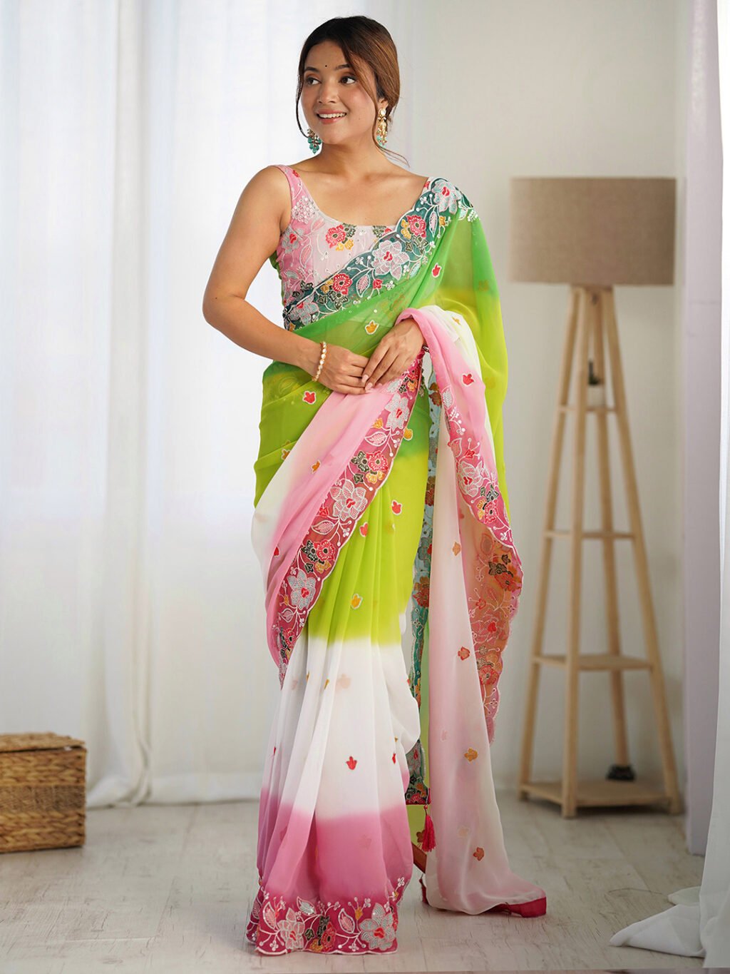 Image of Green Georgette Saree