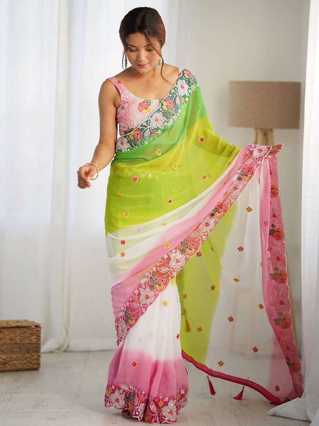 Green Georgette Saree - Image 3