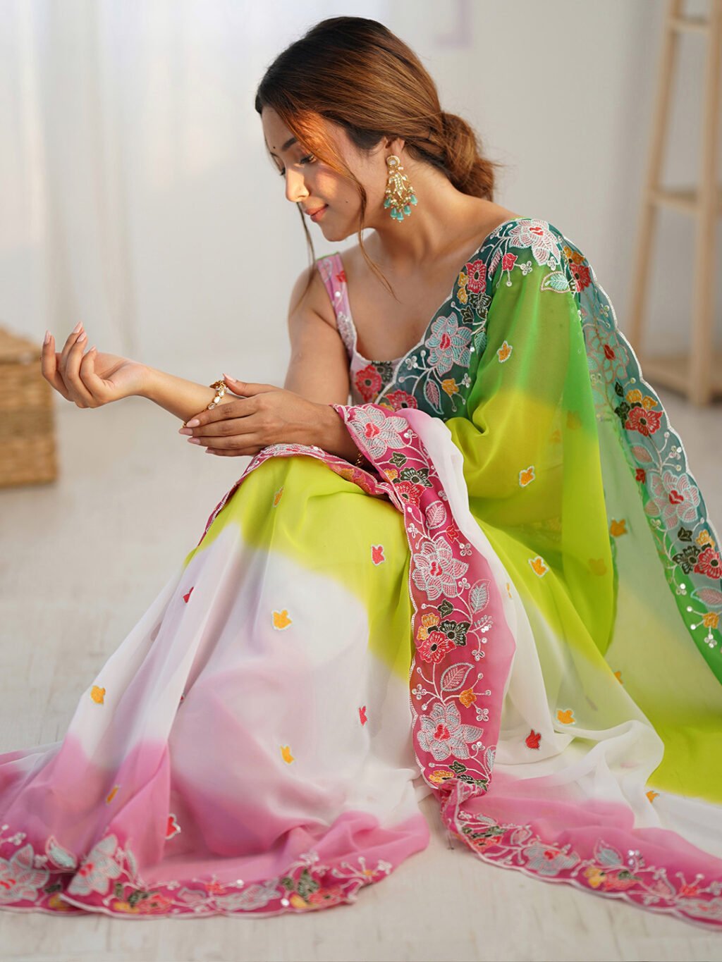 Green Georgette Saree - Image 4