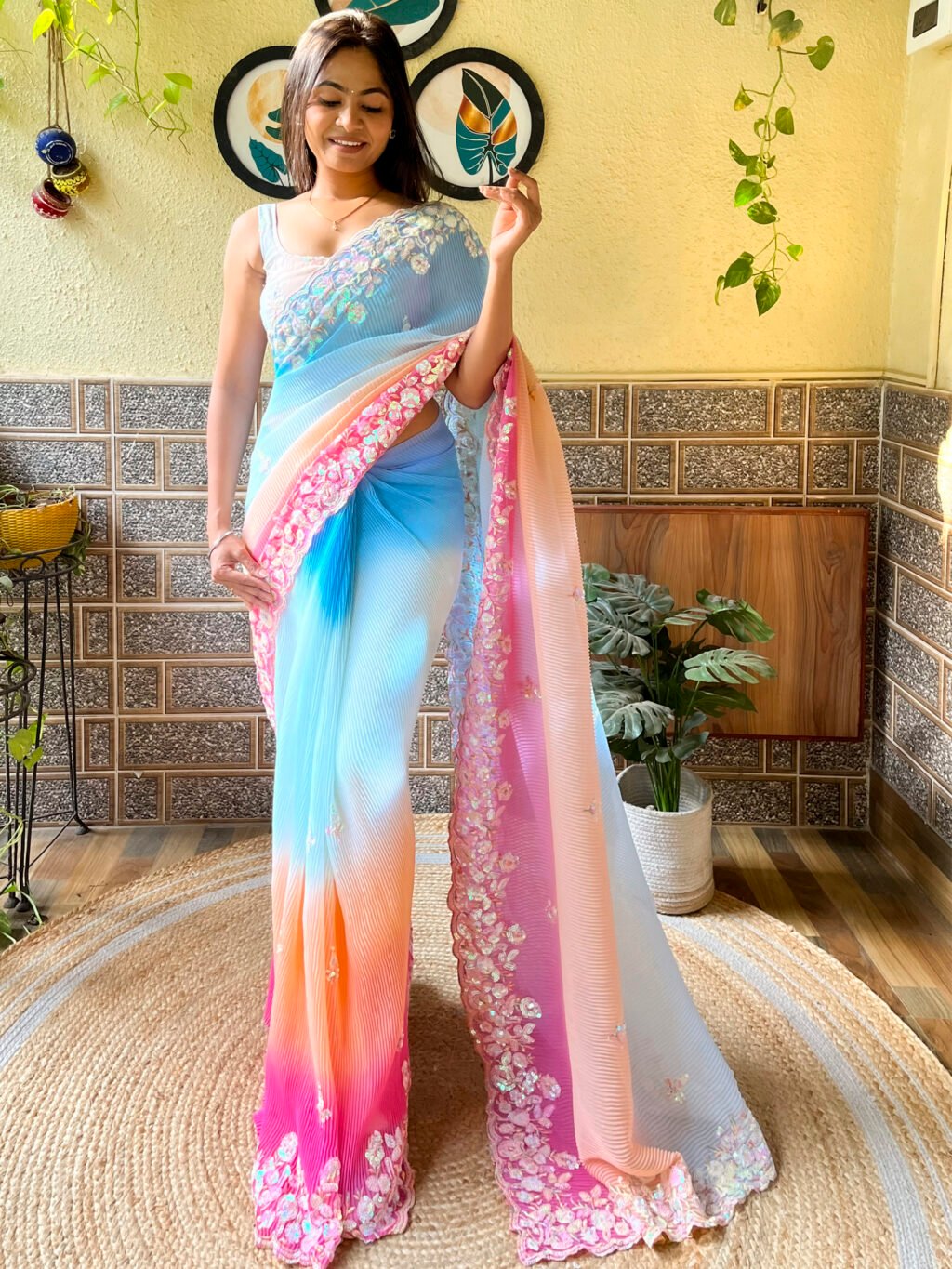 Image of Light Blue Georgette Saree