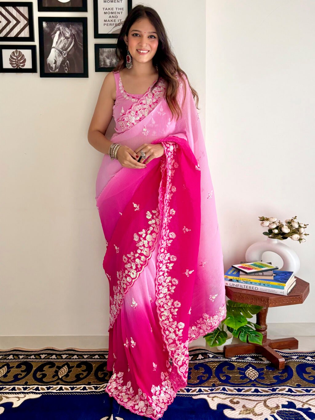 Image of Pink Georgette Saree