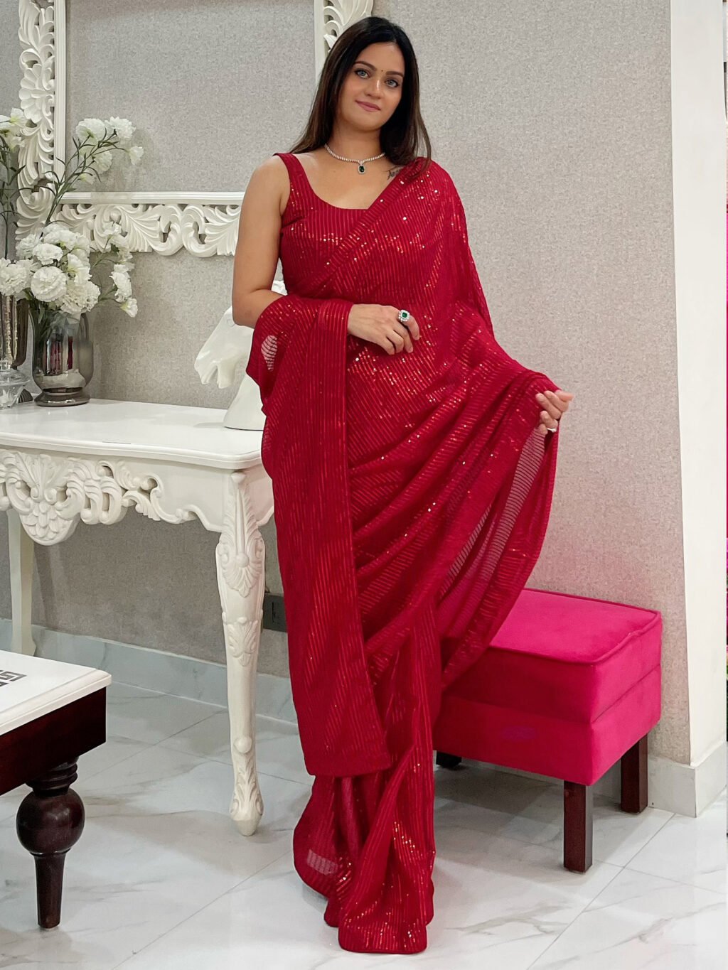 Image of Red Georgette Saree