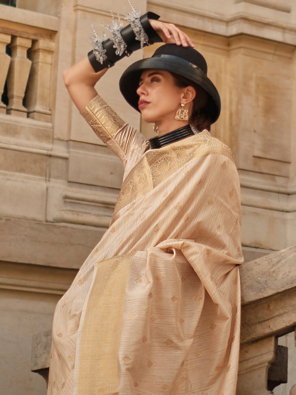 Cream Handloom Khaddi Silk Saree - Image 3